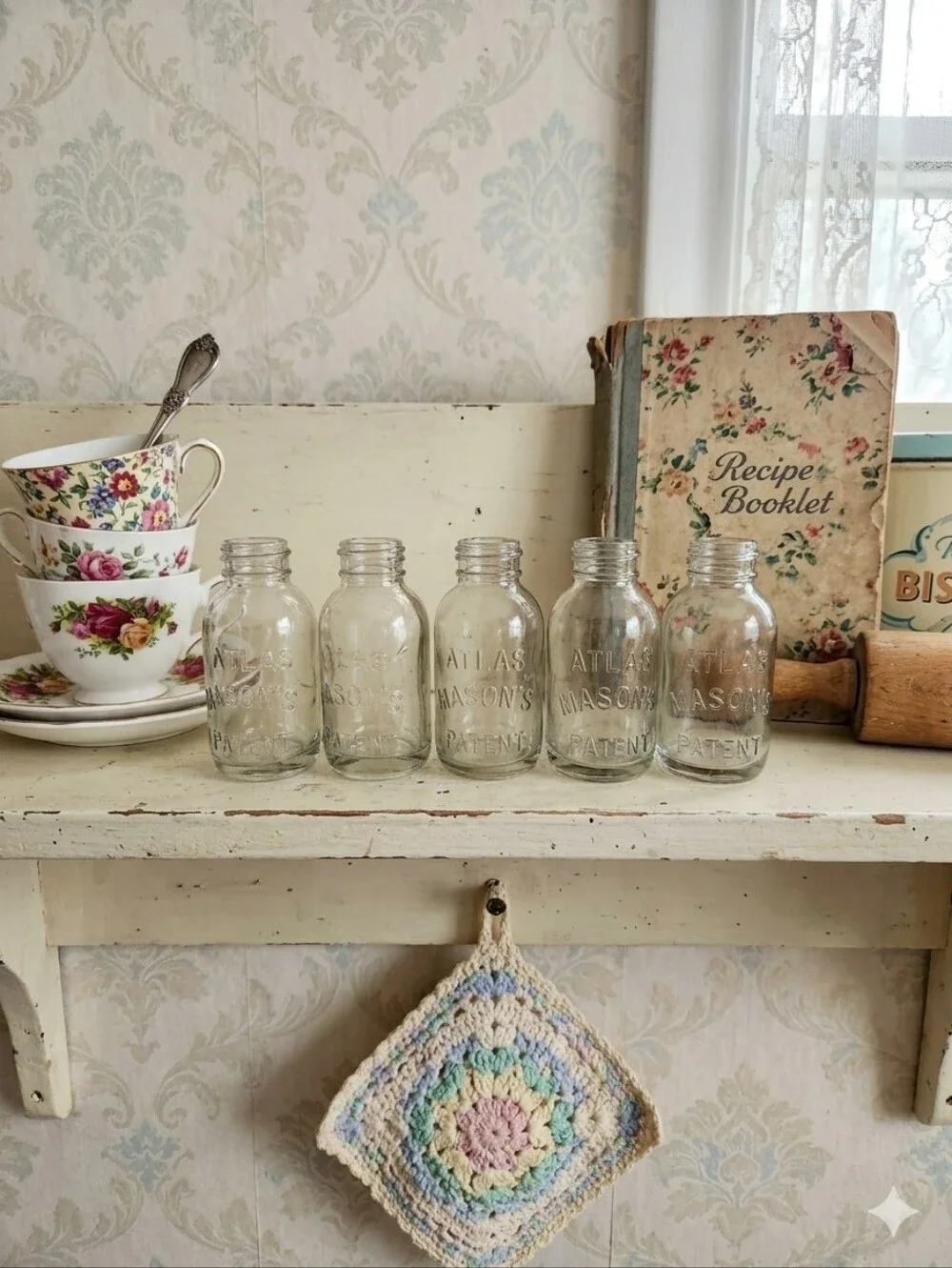 Vintage Atlas Mason Bottles 3 oz. 5 total